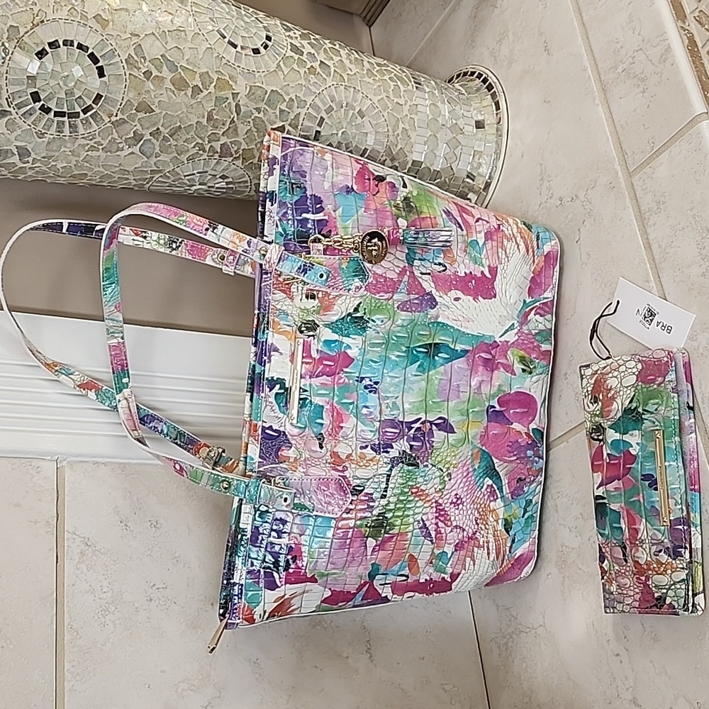 🩷💜 BRAHMIN DAYLILY MEDIUM ASHER HANDBAG & ADY WALLET 💜🩷